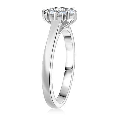D'Joy Rainbow Moonstone, White Zircon Ring in Rhodium Over Sterling Silver (Size 6.0) 0.40 ctw