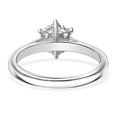 D'Joy Rainbow Moonstone, White Zircon Ring in Rhodium Over Sterling Silver (Size 6.0) 0.40 ctw