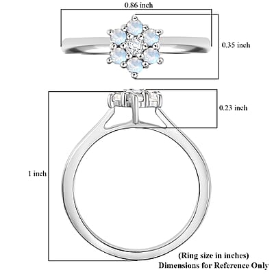 D'Joy Rainbow Moonstone, White Zircon Ring in Rhodium Over Sterling Silver (Size 6.0) 0.40 ctw