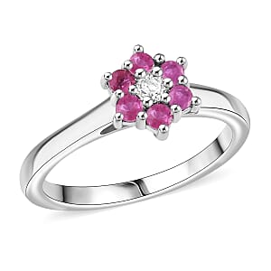 D'Joy Niassa Ruby (FF), White Zircon Ring in Rhodium Over Sterling Silver (Size 6.0) 0.50 ctw