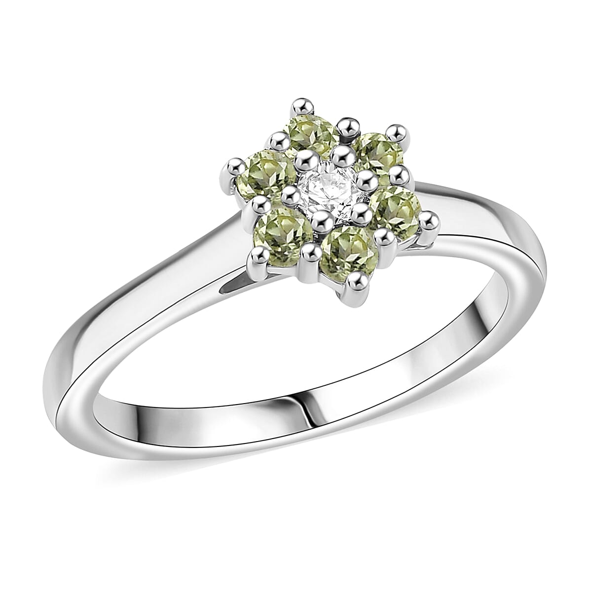 D'Joy Hebei Peridot and White Zircon 0.45 ctw Fancy Ring in Rhodium Over Sterling Silver (Size 6.0) image number 0