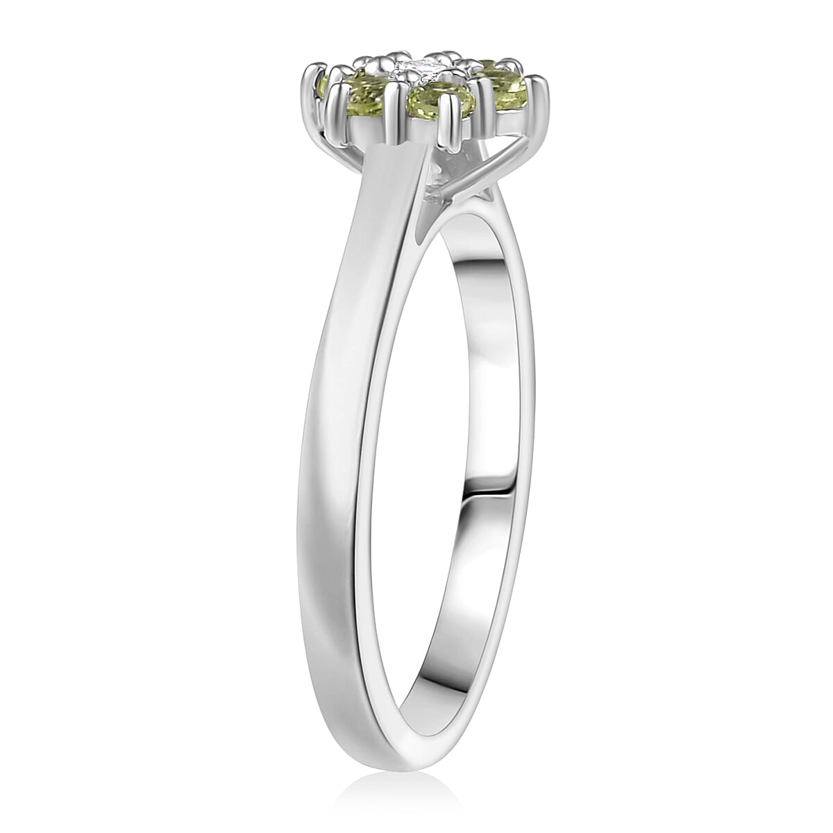 D'Joy Hebei Peridot and White Zircon 0.45 ctw Fancy Ring in Rhodium Over Sterling Silver (Size 7.0)