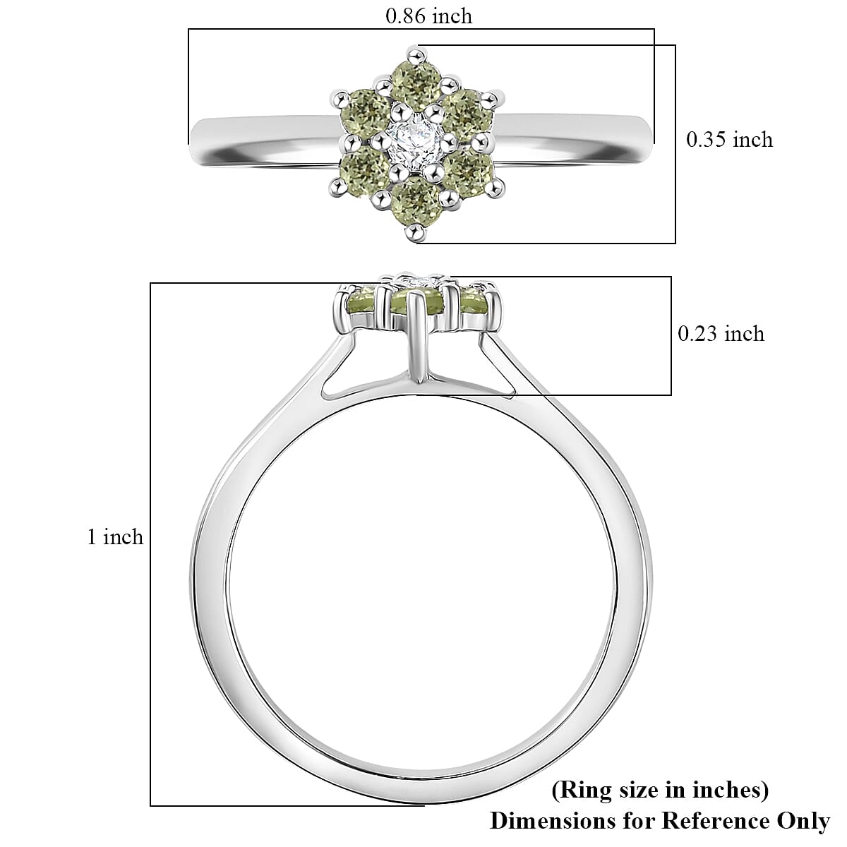 D'Joy Hebei Peridot and White Zircon 0.45 ctw Fancy Ring in Rhodium Over Sterling Silver (Size 7.0)