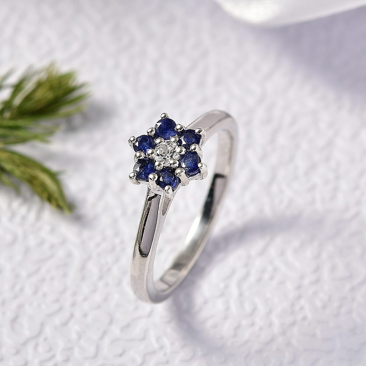 D'Joy Masoala Sapphire (D), White Zircon Ring in Rhodium Over Sterling Silver (Size 6.0) 0.50 ctw image number 1