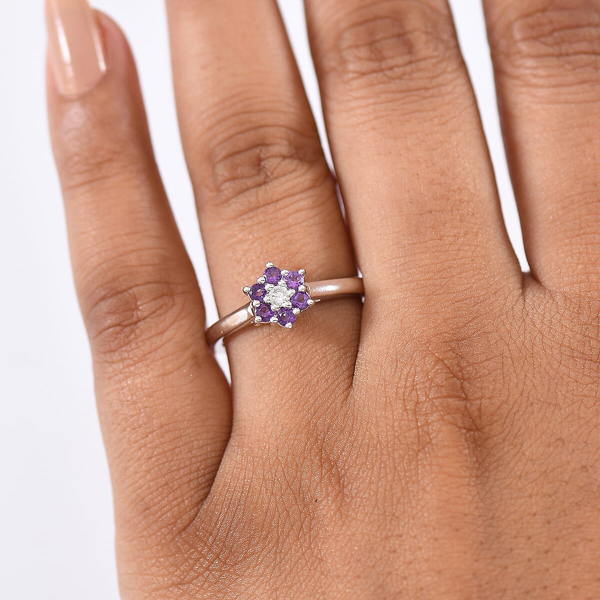 D'Joy Masoala Sapphire (D), White Zircon Ring in Rhodium Over Sterling Silver (Size 6.0) 0.50 ctw image number 2