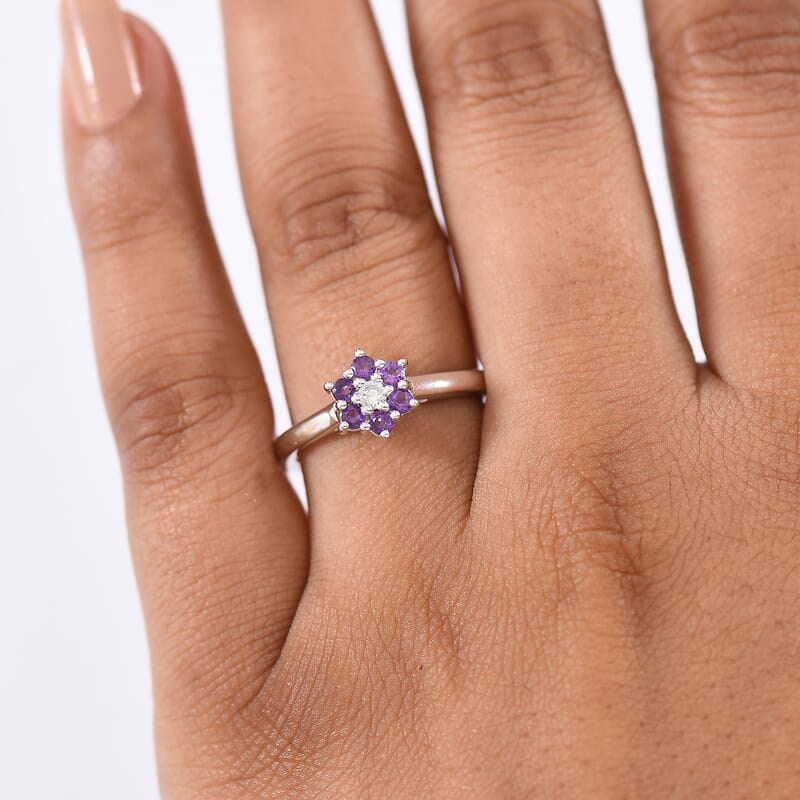 D'Joy Masoala Sapphire (D) and White Zircon 0.50 ctw Ring in Rhodium Over Sterling Silver (Size 7.0)