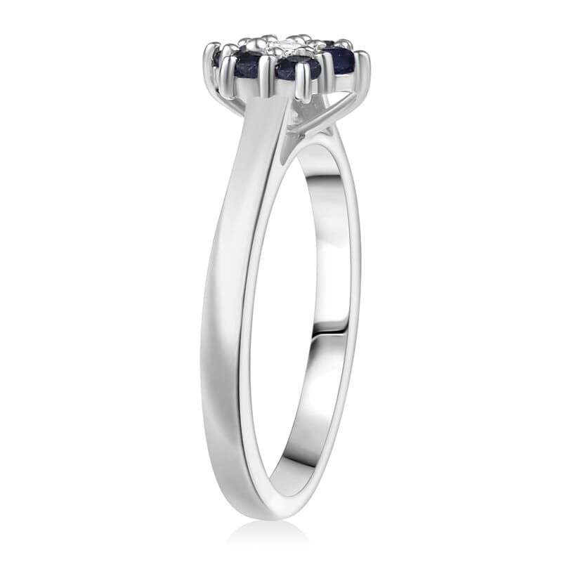 D'Joy Masoala Sapphire (D) and White Zircon 0.50 ctw Ring in Rhodium Over Sterling Silver (Size 7.0)