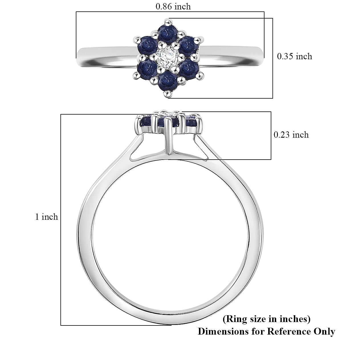 D'Joy Masoala Sapphire (D) and White Zircon 0.50 ctw Ring in Rhodium Over Sterling Silver (Size 7.0)