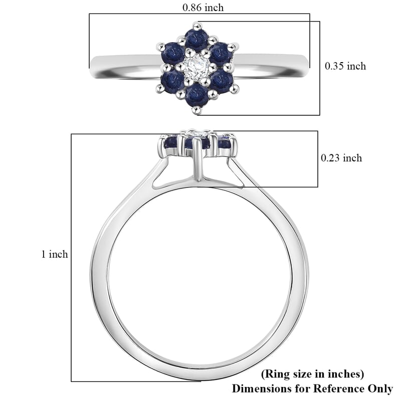 D'Joy Masoala Sapphire (D) and White Zircon 0.50 ctw Ring in Rhodium Over Sterling Silver (Size 7.0)