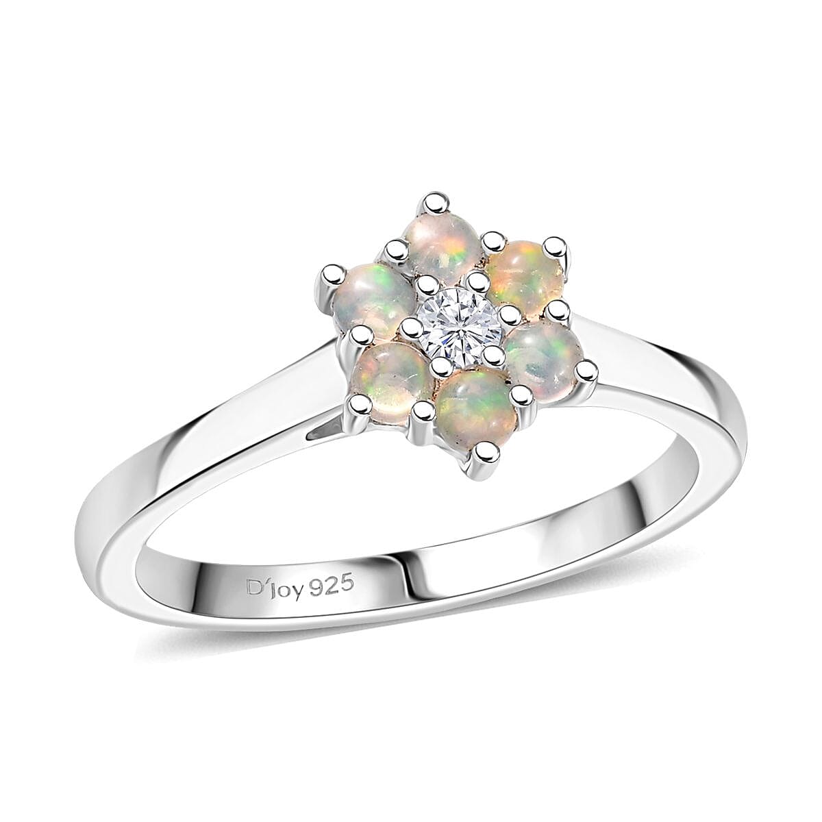 D'Joy Ethiopian Welo Opal, White Zircon Ring in Rhodium Over Sterling Silver (Size 6.0) 0.40 ctw image number 0