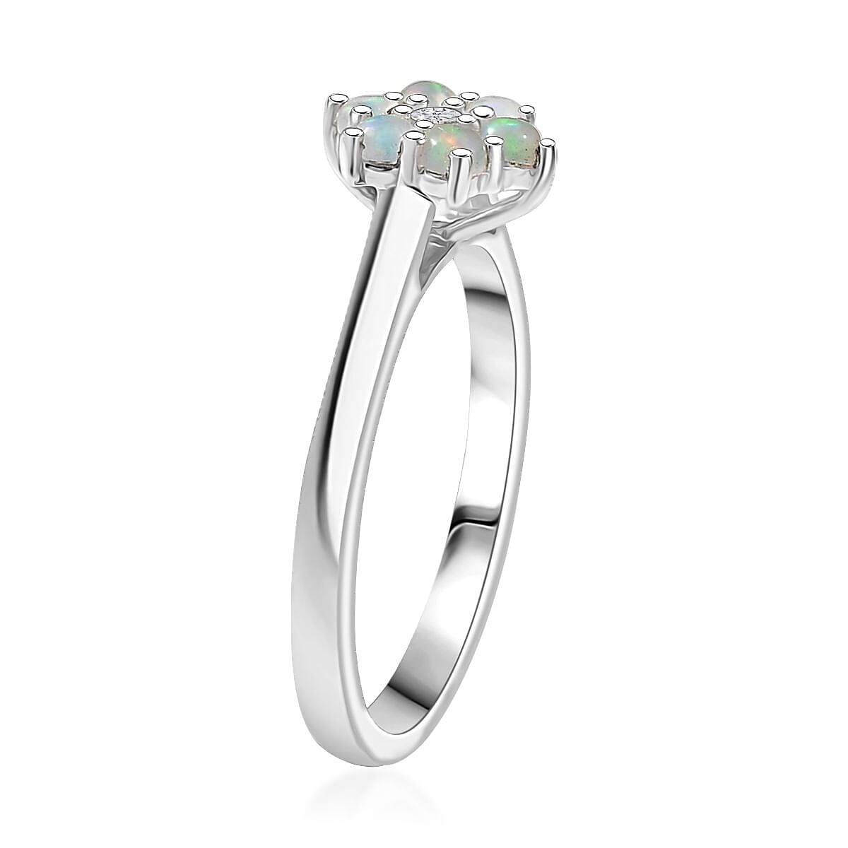 D'Joy Ethiopian Welo Opal, White Zircon Ring in Rhodium Over Sterling Silver (Size 6.0) 0.40 ctw image number 3