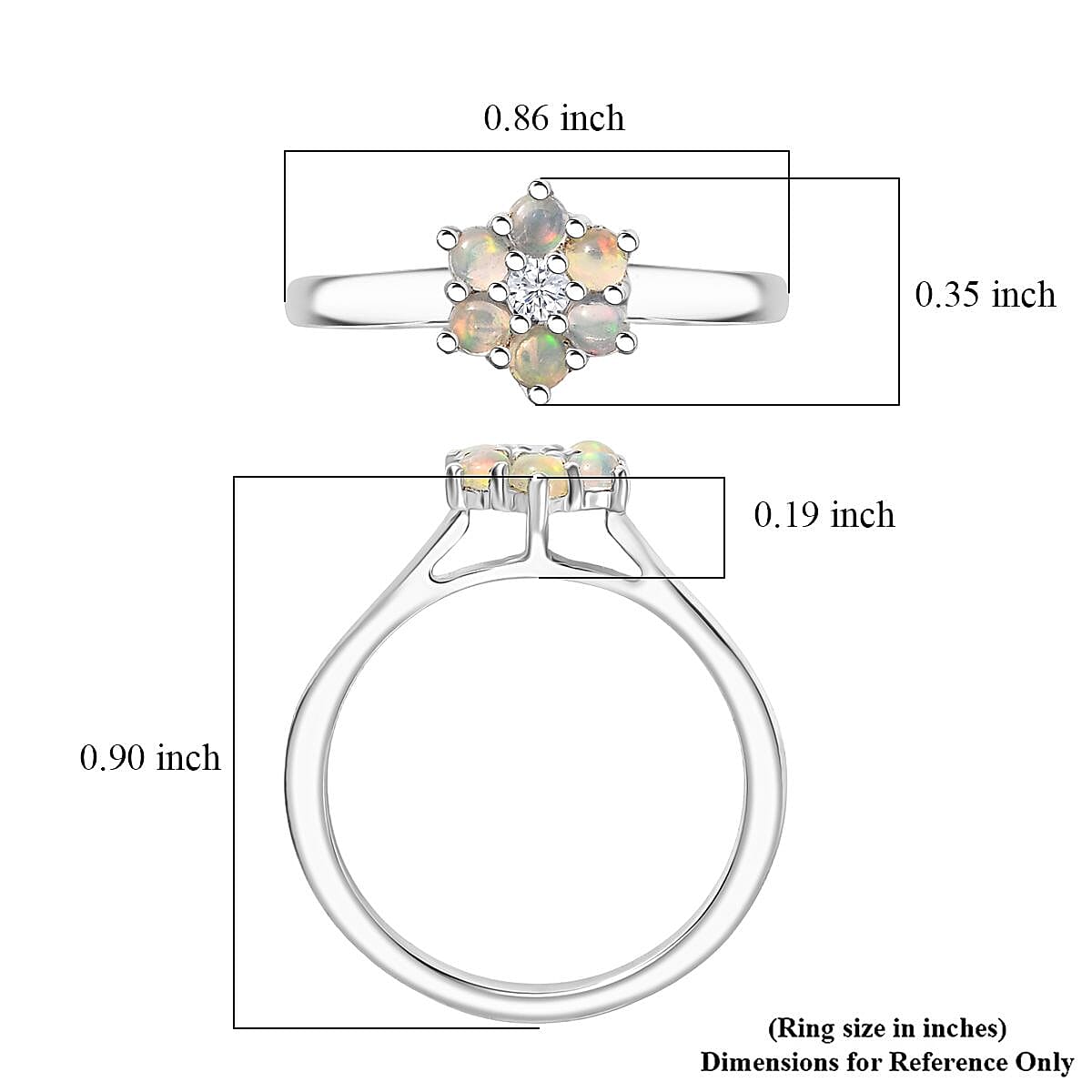 D'Joy Ethiopian Welo Opal, White Zircon Ring in Rhodium Over Sterling Silver (Size 6.0) 0.40 ctw image number 5
