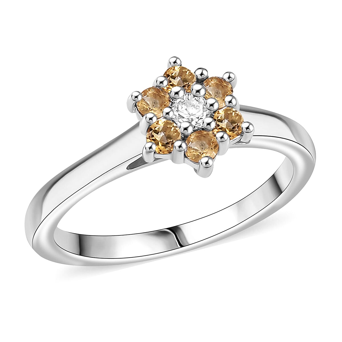 D'Joy Brazilian Citrine and White Zircon 0.40 ctw Ring in Rhodium Over Sterling Silver (Size 6.0) image number 0