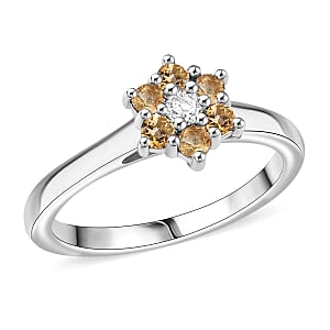 D'Joy Brazilian Citrine and White Zircon 0.40 ctw Ring in Rhodium Over Sterling Silver (Size 6.0)