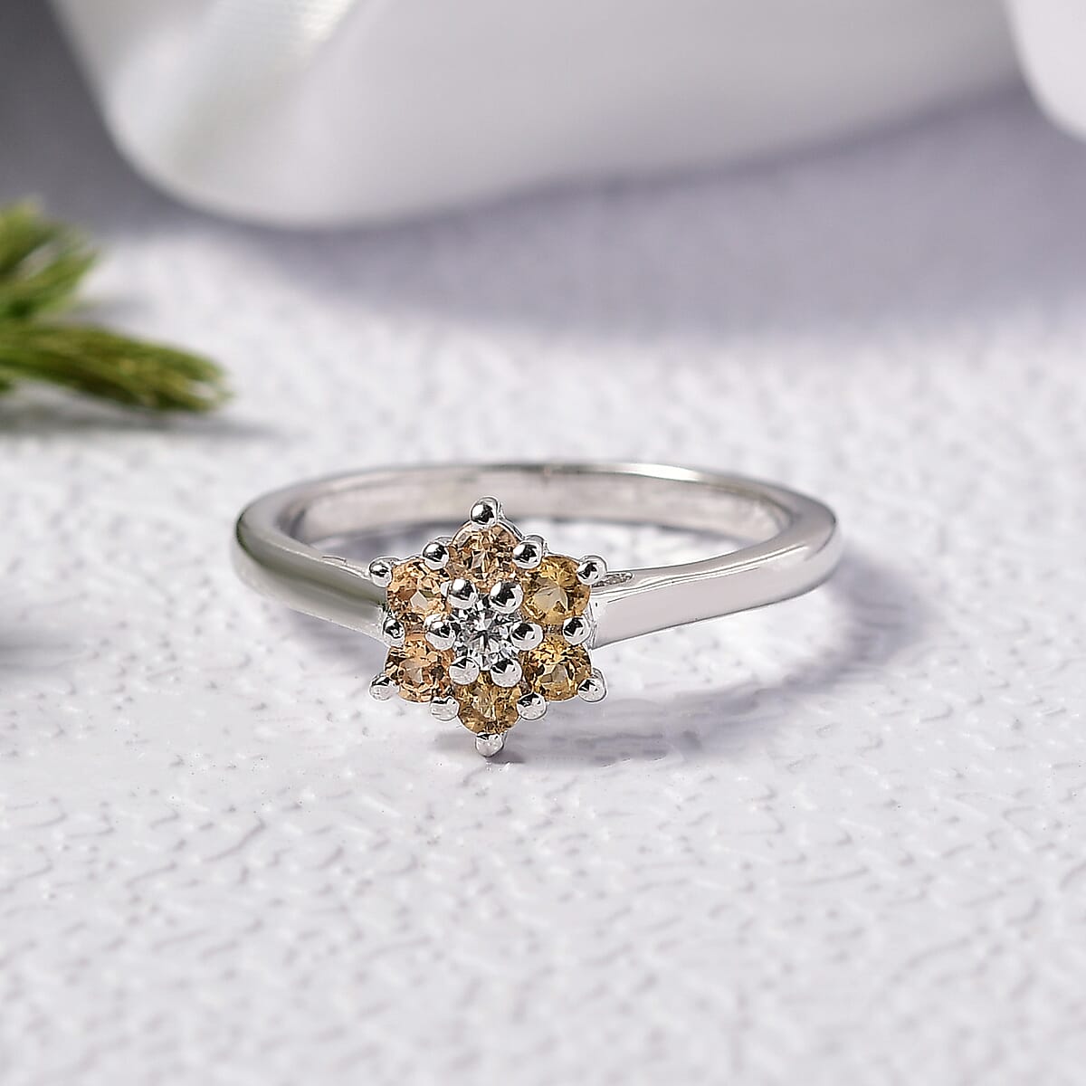 D'Joy Brazilian Citrine and White Zircon 0.40 ctw Ring in Rhodium Over Sterling Silver (Size 6.0) image number 1