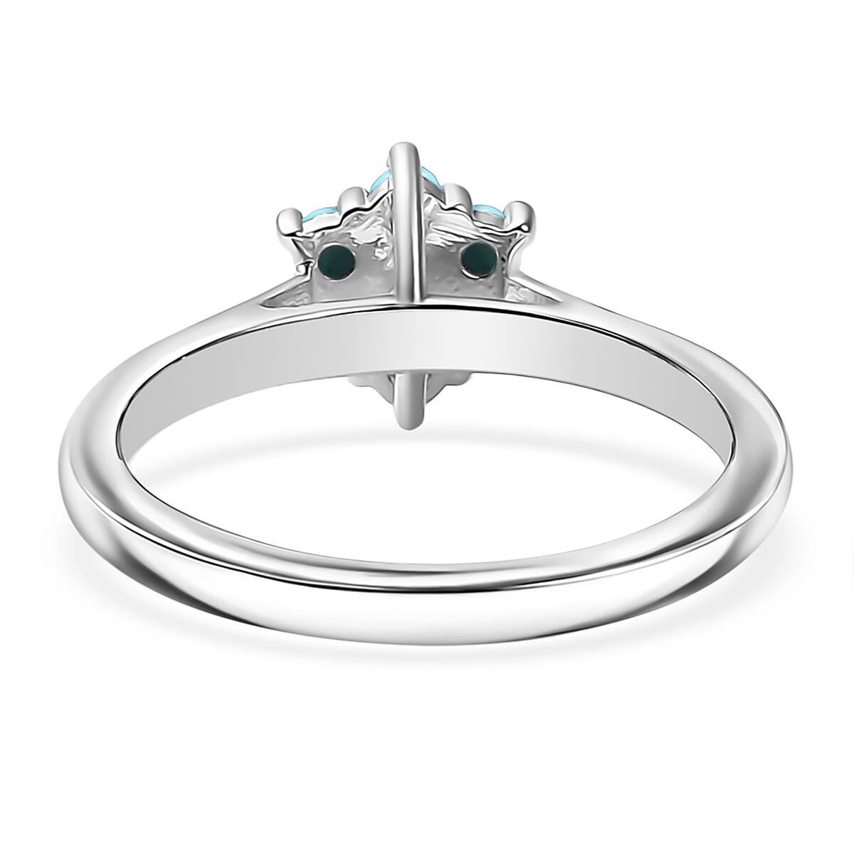 D'Joy Premium Sleeping Beauty Turquoise, White Zircon Ring in Rhodium Over Sterling Silver (Size 6.0) 0.40 ctw image number 4