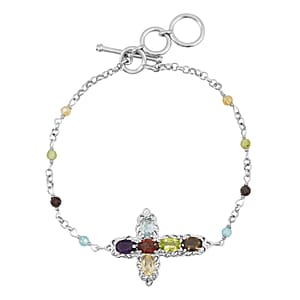 EverTrue Multi Gemstone 7.50 ctw Cross Bracelet in Platinum Bond (6.50-8.0In)