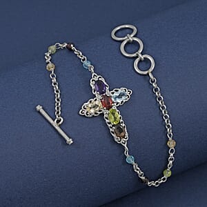 EverTrue Multi Gemstone 7.50 ctw Cross Bracelet in Platinum Bond (6.50-8.0In)