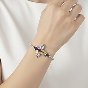 EverTrue Multi Gemstone 7.50 ctw Cross Bracelet in Platinum Bond (6.50-8.0In)