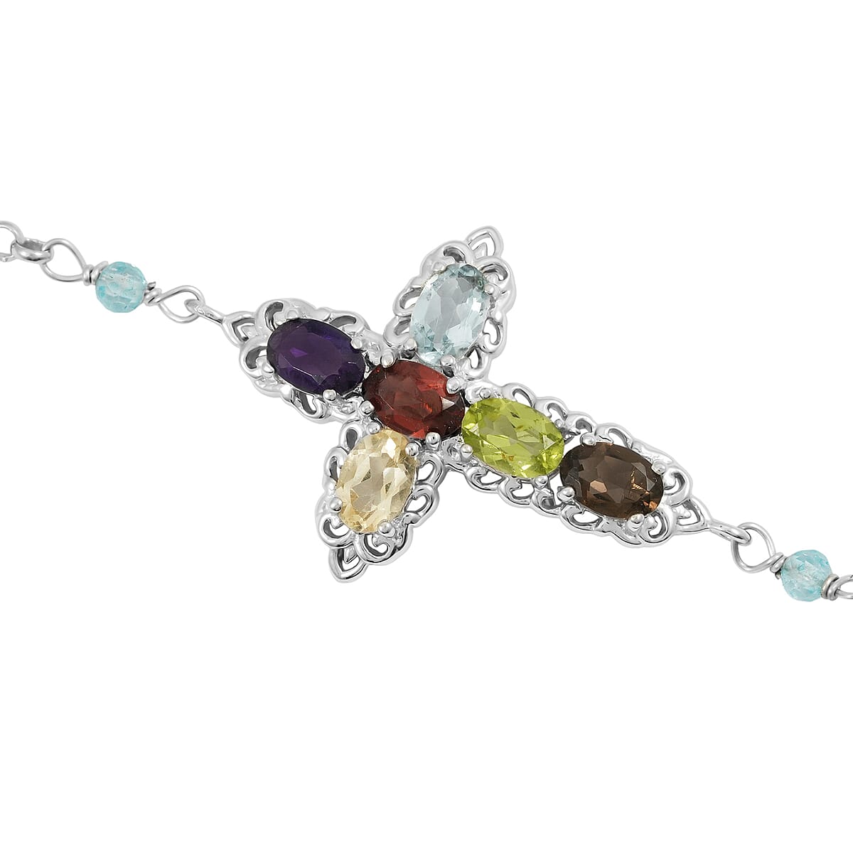EverTrue Multi Gemstone 7.50 ctw Cross Bracelet in Platinum Bond (6.50-8.0In) image number 4