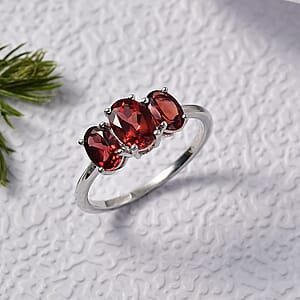 D'Joy Mozambique Garnet 2.10 ctw Ring in Rhodium Over Sterling Silver (Size 7.0) 