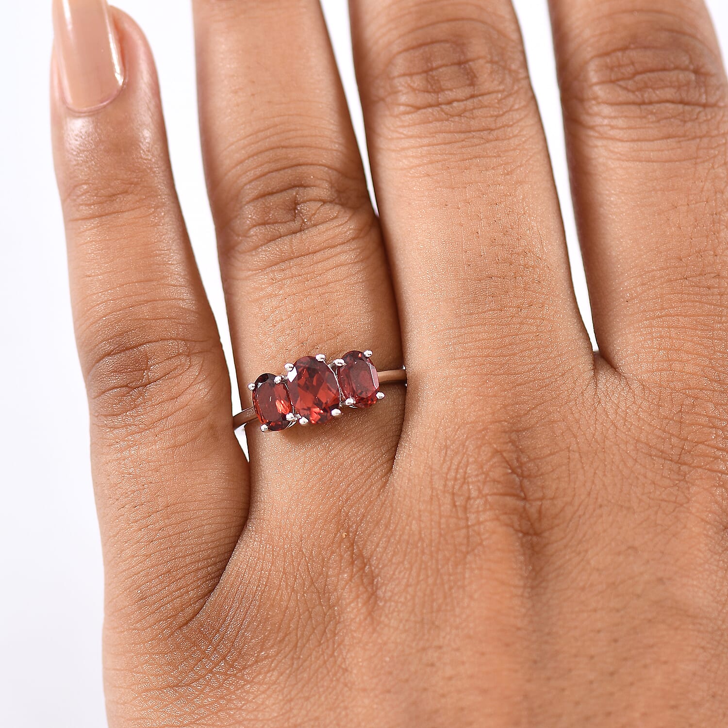 D'Joy Mozambique Garnet Ring in Rhodium Over Sterling Silver (Size 9.0) 2.10 ctw