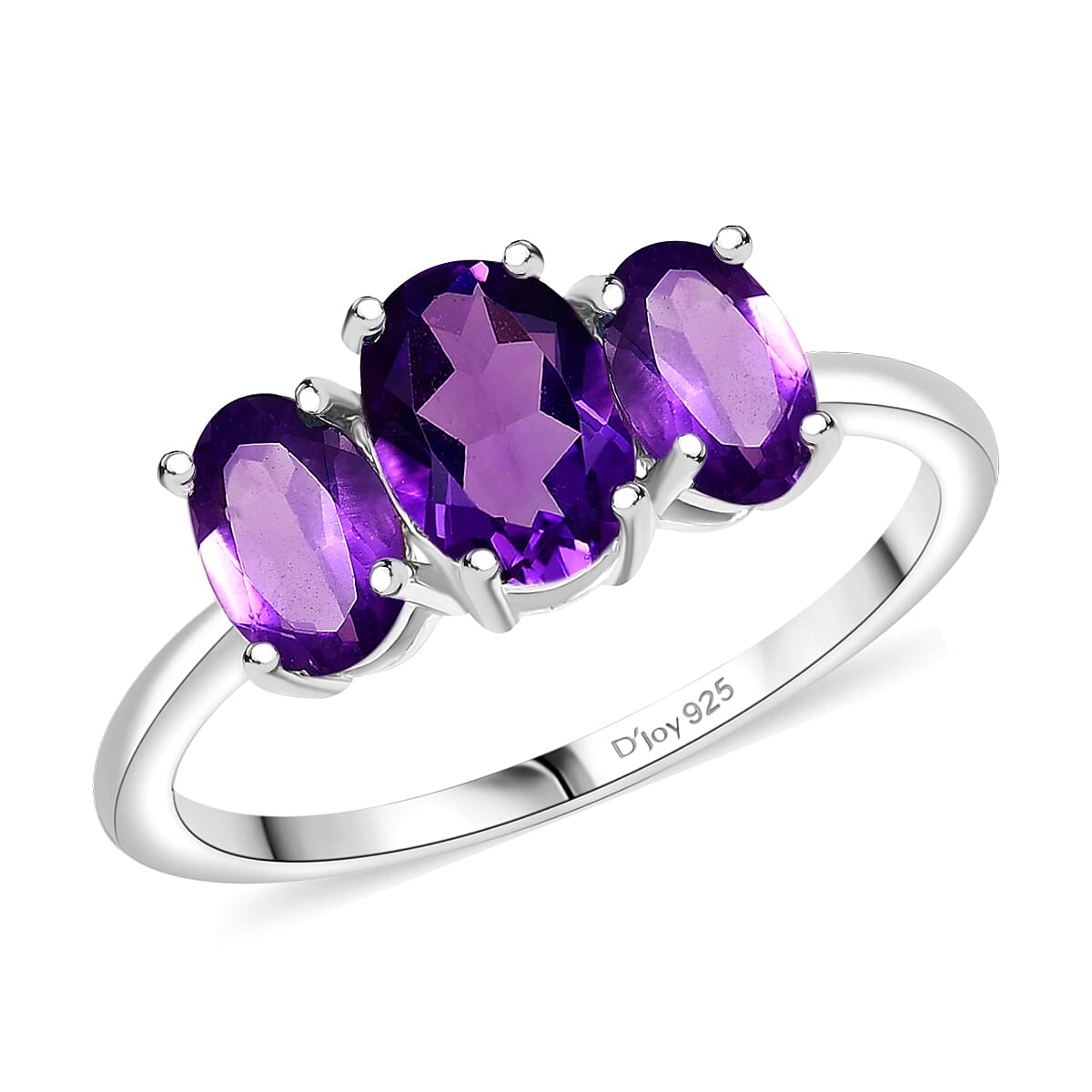 D'Joy African Amethyst 1.50 ctw Ring in Rhodium Over Sterling Silver (Size 7.0)  image number 0