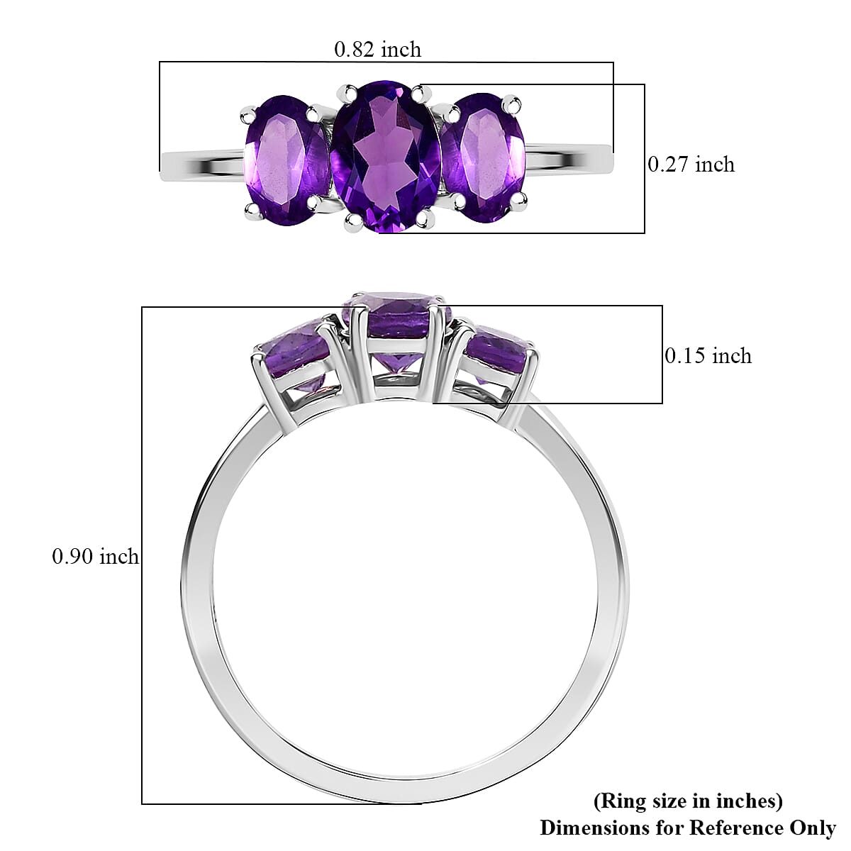 D'Joy African Amethyst 1.50 ctw Ring in Rhodium Over Sterling Silver (Size 7.0)  image number 5