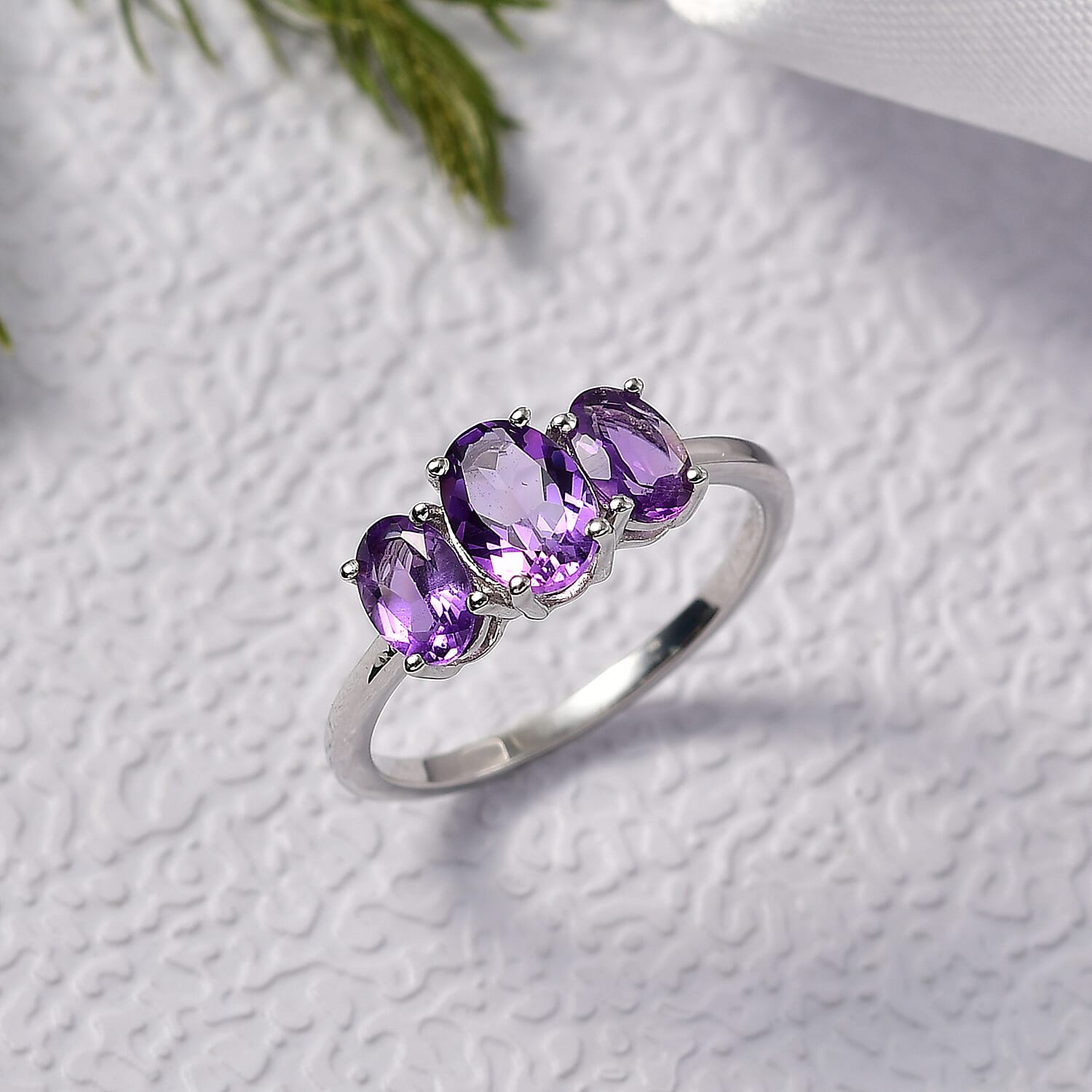 D'Joy African Amethyst Ring in Rhodium Over Sterling Silver (Size 9.0) 1.50 ctw