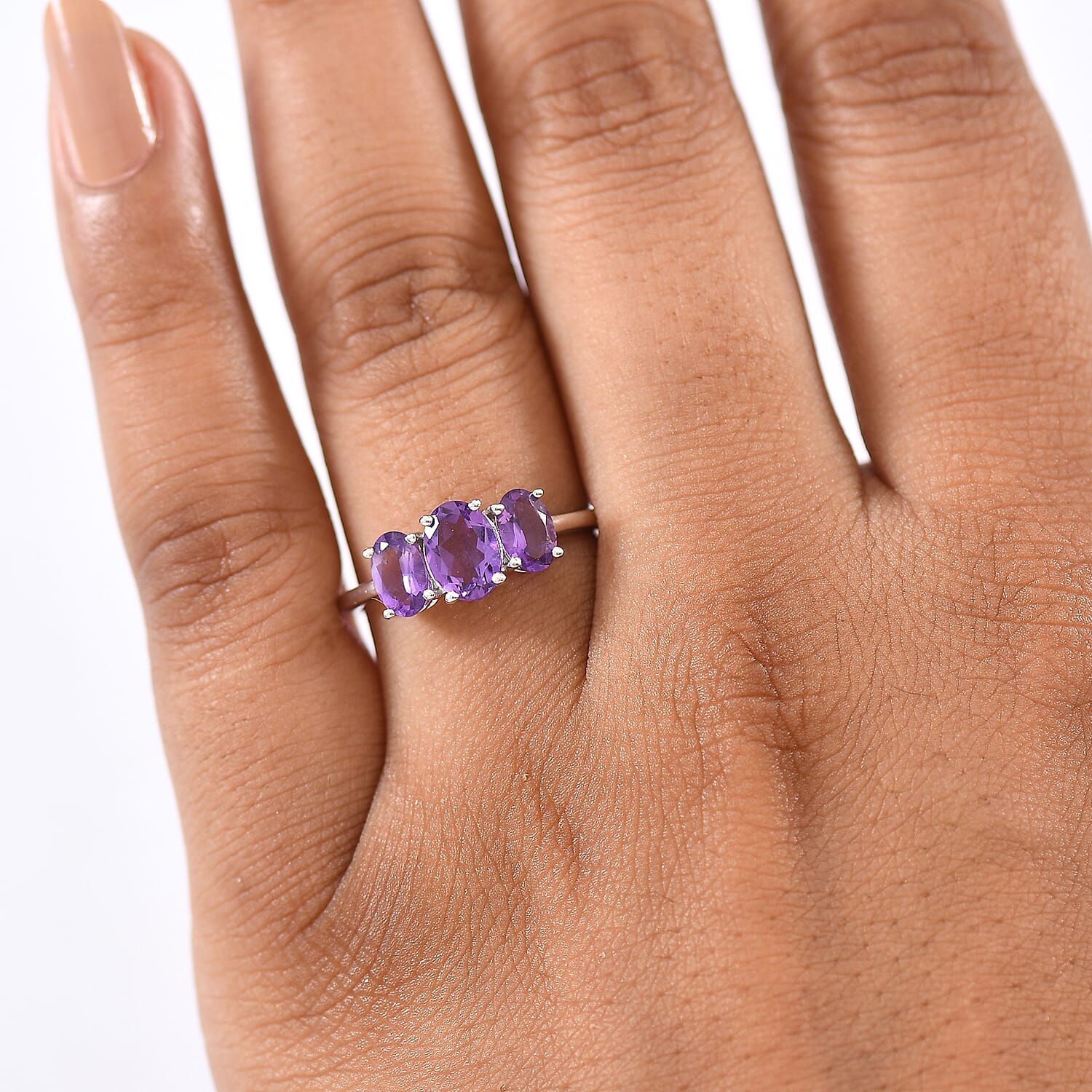 D'Joy African Amethyst Ring in Rhodium Over Sterling Silver (Size 9.0) 1.50 ctw