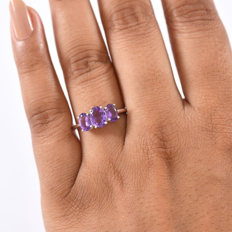 D'Joy African Amethyst Ring in Rhodium Over Sterling Silver (Size 9.0) 1.50 ctw