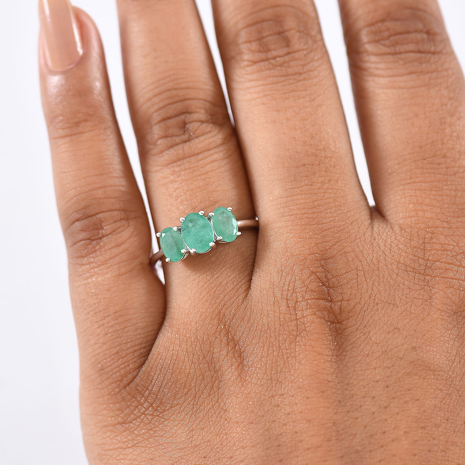 D'Joy Socoto Emerald Ring in Rhodium Over Sterling Silver (Size 6.0) 1.65 ctw