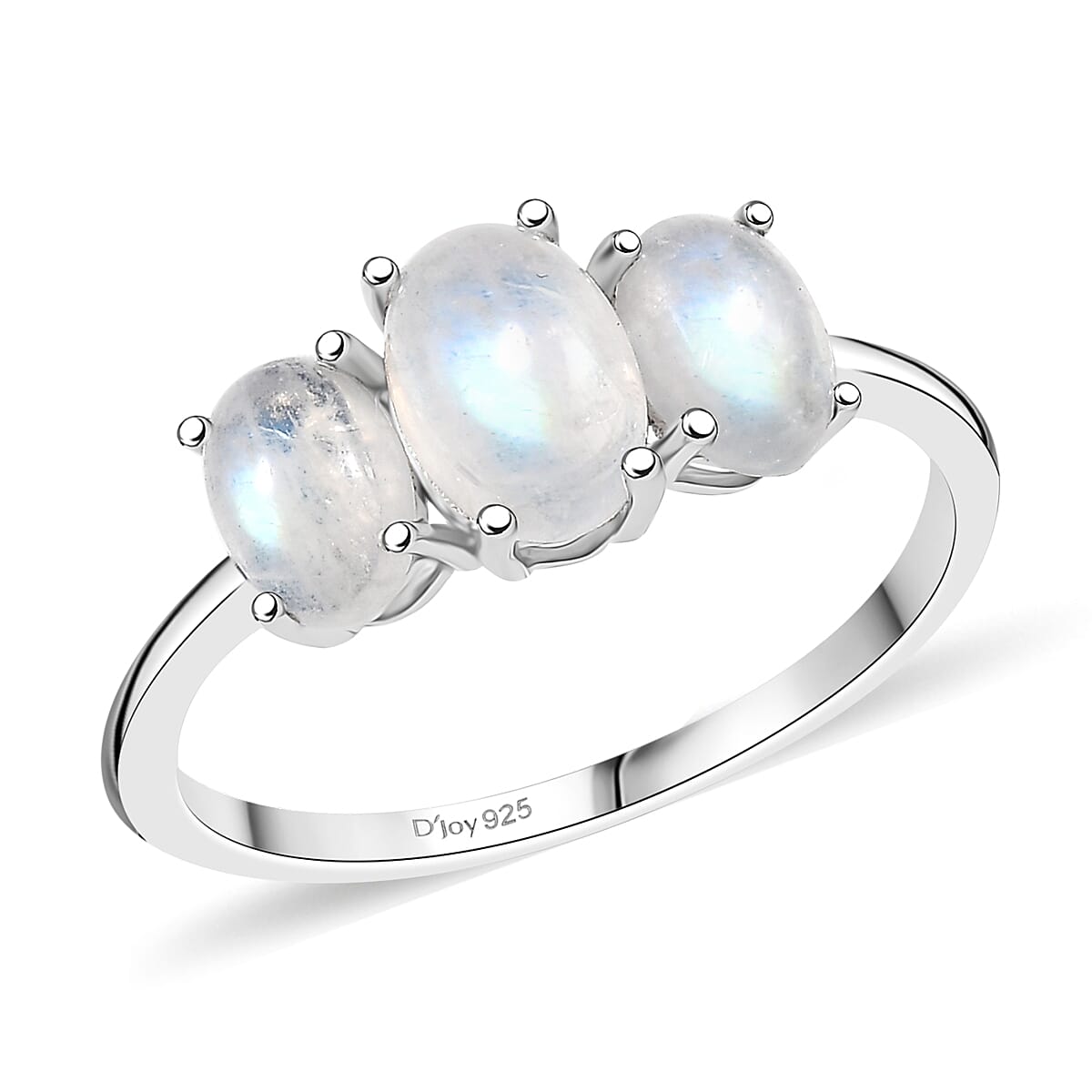 D'Joy Rainbow Moonstone Ring in Rhodium Over Sterling Silver (Size 6.0) 2.00 ctw
