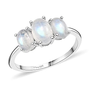 D'Joy Rainbow Moonstone Ring in Rhodium Over Sterling Silver (Size 6.0) 2.00 ctw
