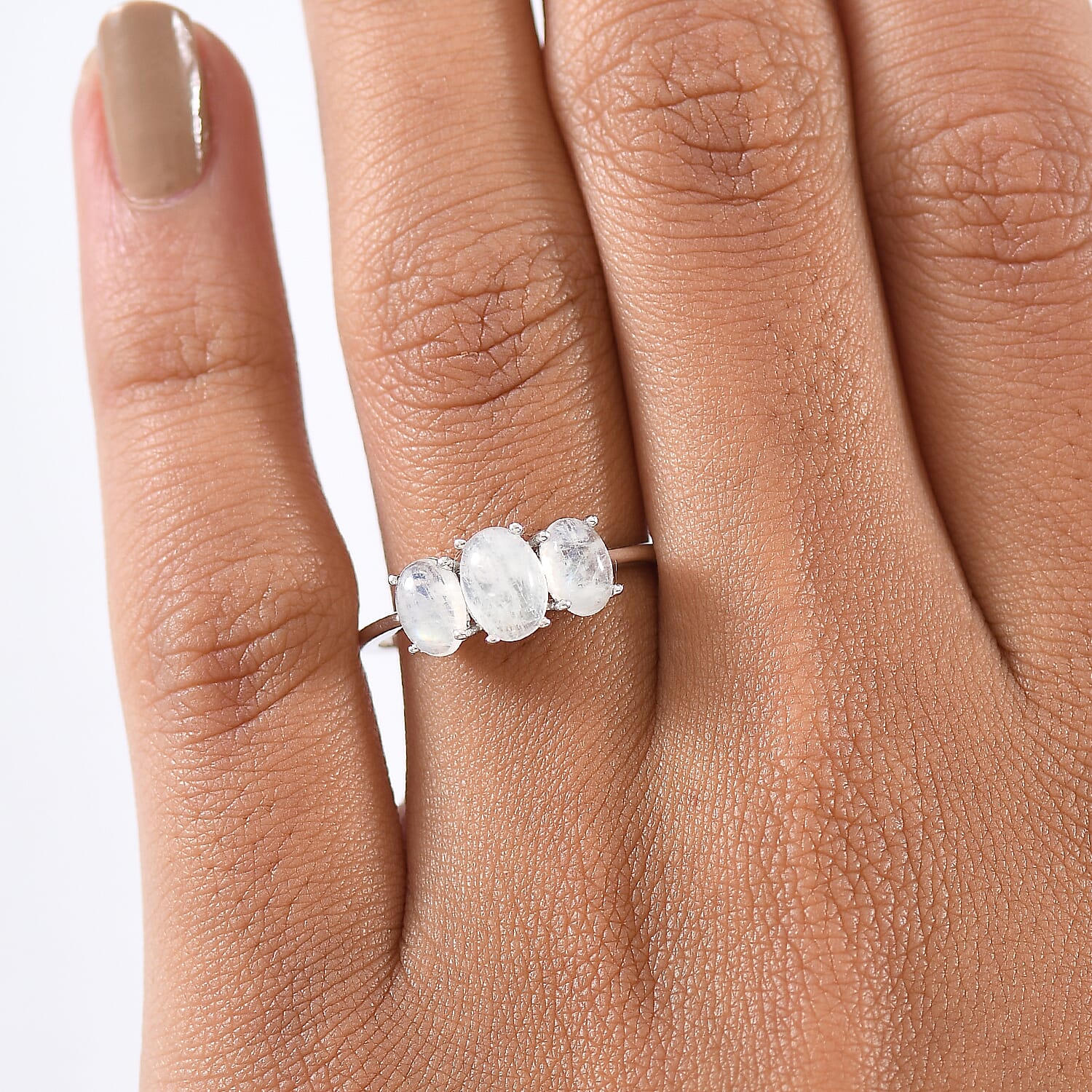 D'Joy Rainbow Moonstone Ring in Rhodium Over Sterling Silver (Size 6.0) 2.00 ctw