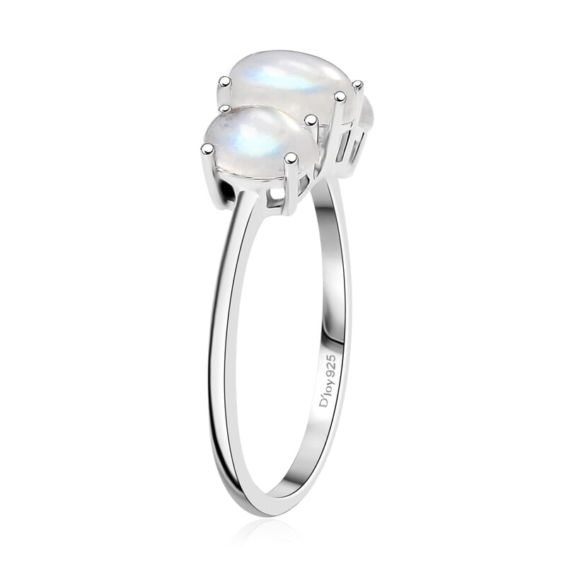 D'Joy Rainbow Moonstone Ring in Rhodium Over Sterling Silver (Size 6.0) 2.00 ctw
