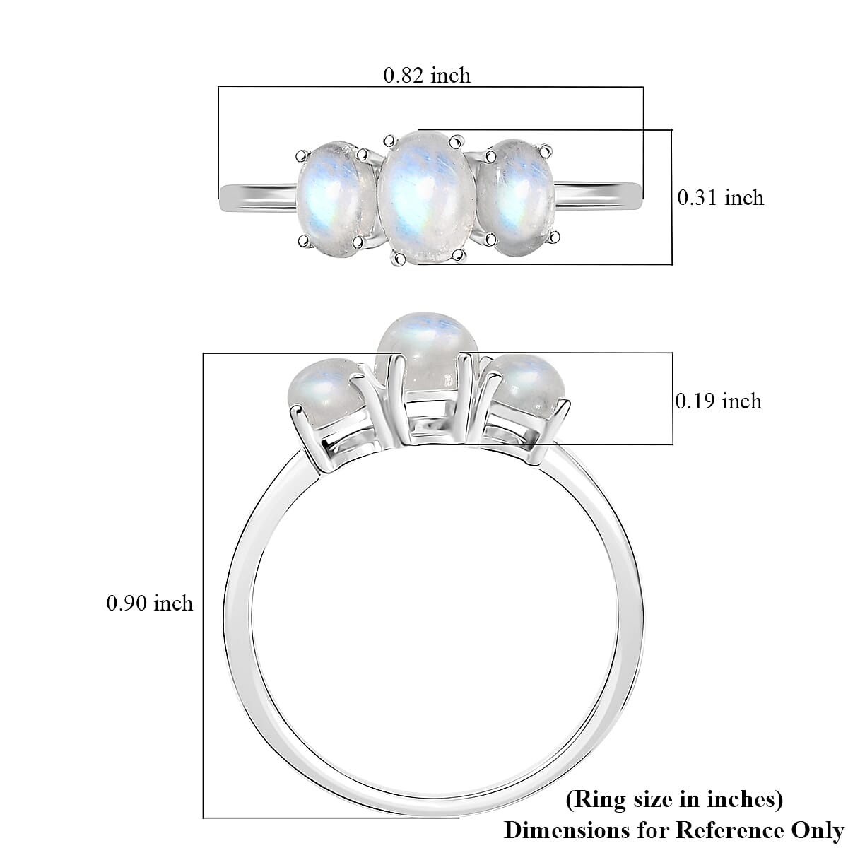 D'Joy Rainbow Moonstone Ring in Rhodium Over Sterling Silver (Size 6.0) 2.00 ctw