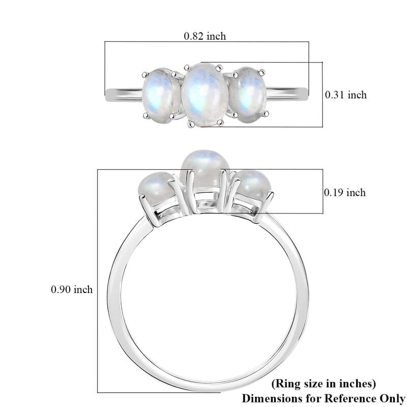 D'Joy Rainbow Moonstone Ring in Rhodium Over Sterling Silver (Size 6.0) 2.00 ctw