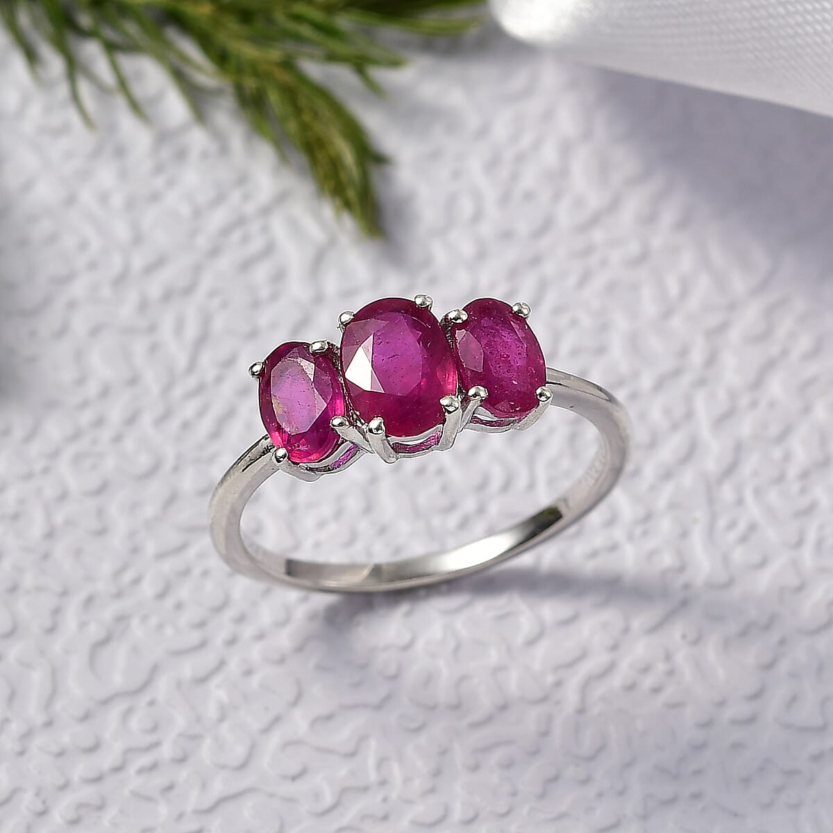 D'Joy Niassa Ruby (FF) 2.50 ctw Ring in Rhodium Over Sterling Silver (Size 7.0)  image number 1