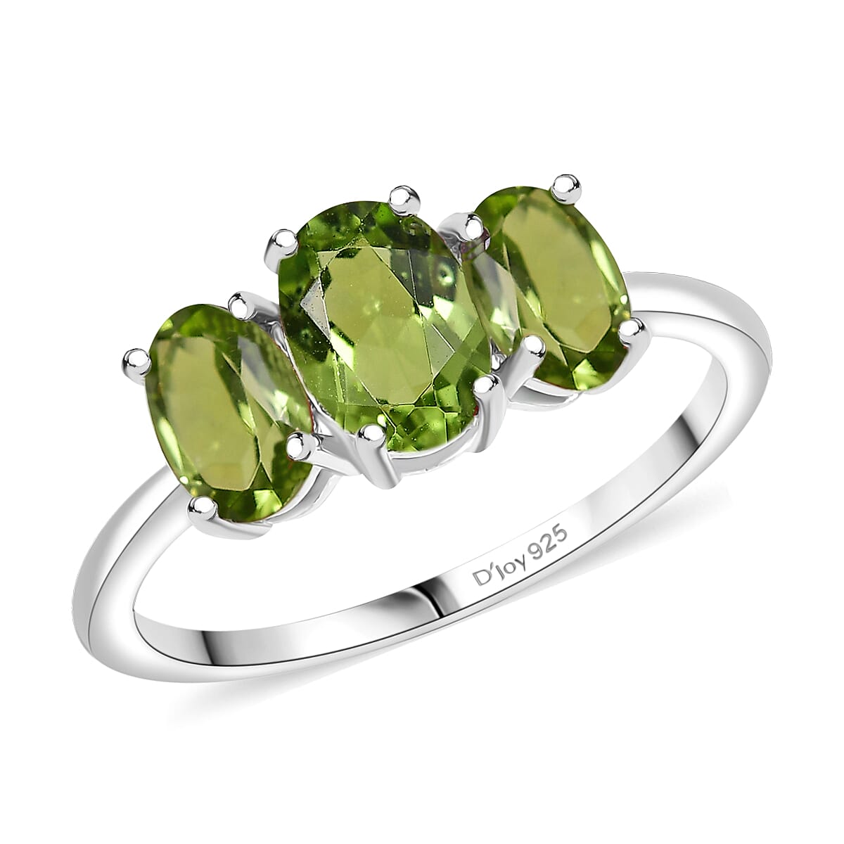 D'Joy Hebei Peridot 2.00 ctw 3 Stone Ring in Rhodium Over Sterling Silver (Size 6.0) image number 0