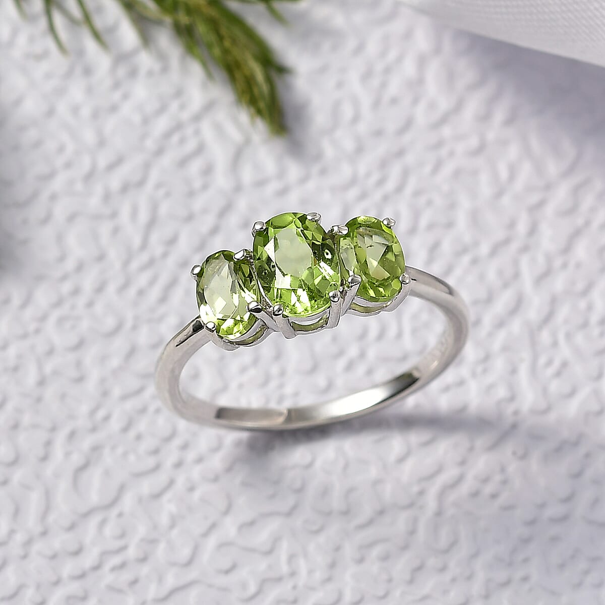 D'Joy Hebei Peridot 2.00 ctw 3 Stone Ring in Rhodium Over Sterling Silver (Size 6.0) image number 1