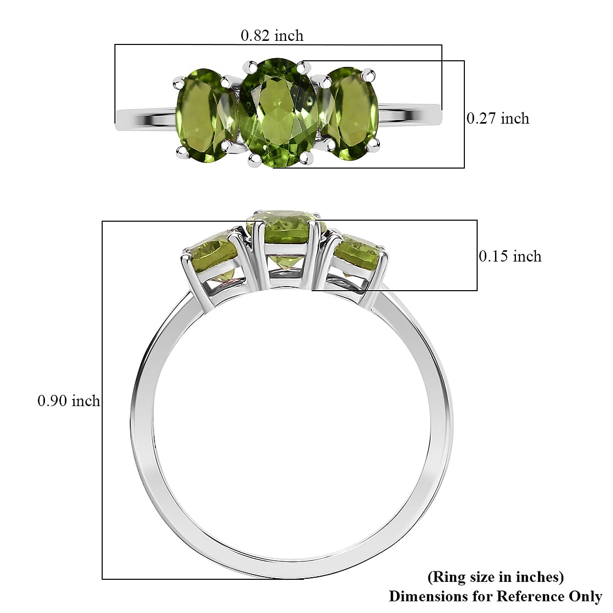 D'Joy Hebei Peridot 2.00 ctw 3 Stone Ring in Rhodium Over Sterling Silver (Size 6.0) image number 5