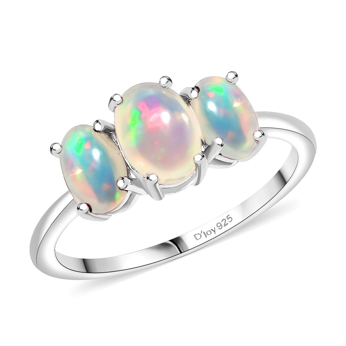 D'Joy Ethiopian Welo Opal 0.90 ctw 3 Stone Ring in Rhodium Over Sterling Silver (Size 6.0) image number 0