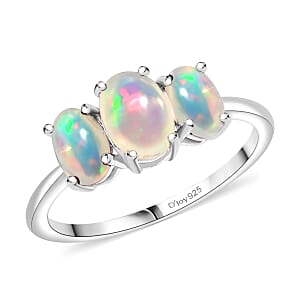 D'Joy Ethiopian Welo Opal 0.90 ctw 3 Stone Ring in Rhodium Over Sterling Silver (Size 6.0)