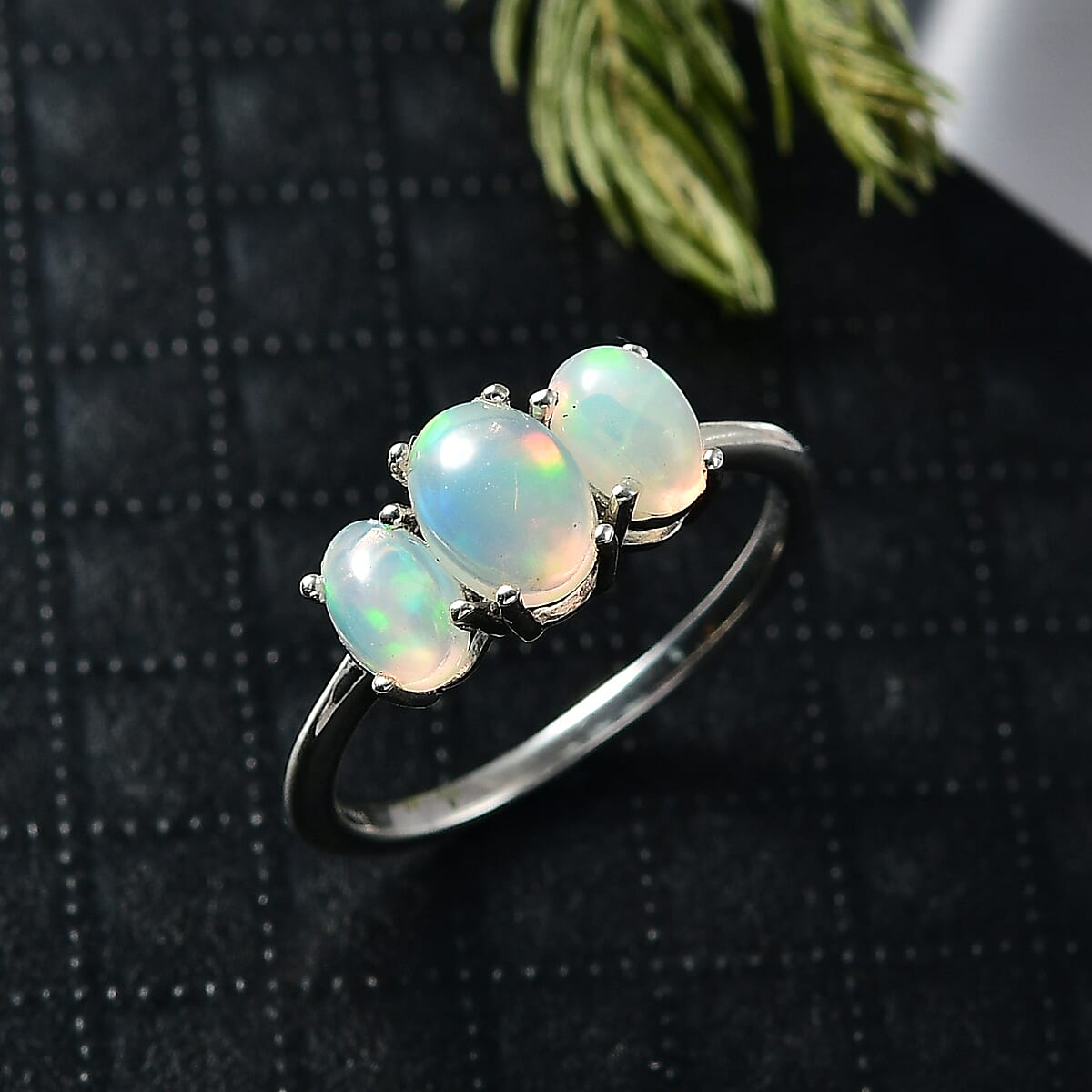 D'Joy Ethiopian Welo Opal 0.90 ctw 3 Stone Ring in Rhodium Over Sterling Silver (Size 6.0) image number 1