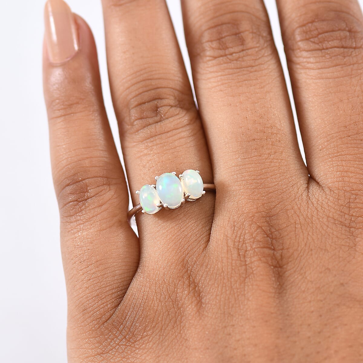 D'Joy Ethiopian Welo Opal 0.90 ctw 3 Stone Ring in Rhodium Over Sterling Silver (Size 6.0) image number 2