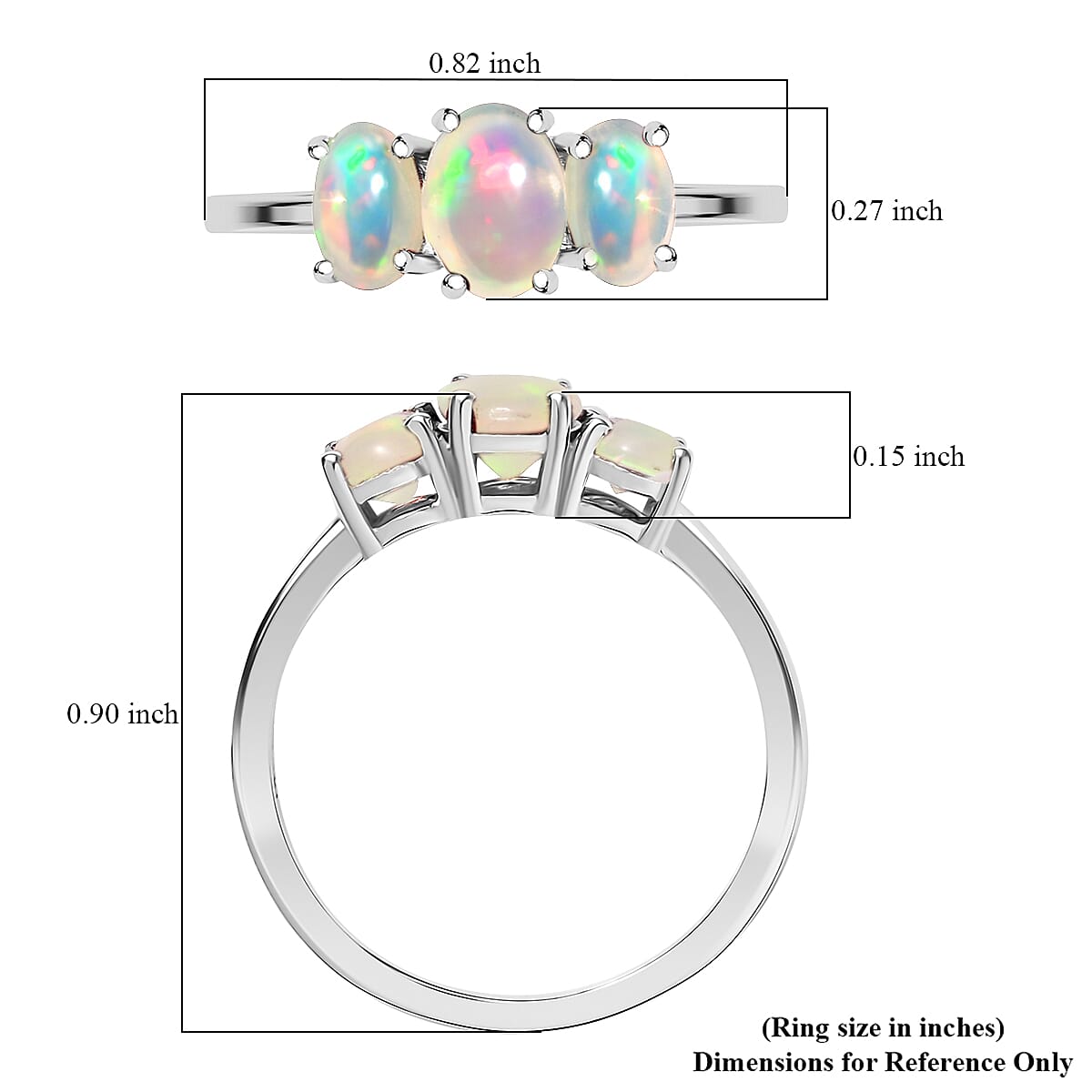 D'Joy Ethiopian Welo Opal 0.90 ctw 3 Stone Ring in Rhodium Over Sterling Silver (Size 6.0) image number 5