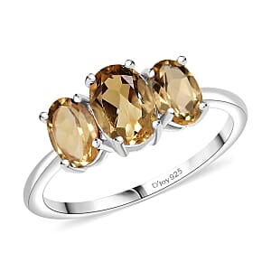 D'Joy Brazilian Citrine 1.60 ctw Ring in Rhodium Over Sterling Silver (Size 7.0) 