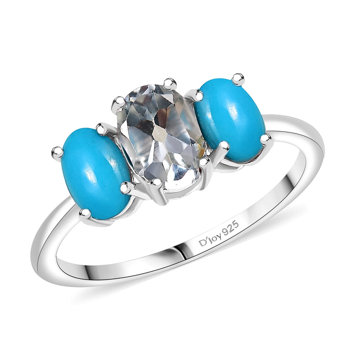 D'Joy White Topaz and Sleeping Beauty Turquoise 1.75 ctw Ring in Rhodium Over Sterling Silver (Size 7.0)  image number 0