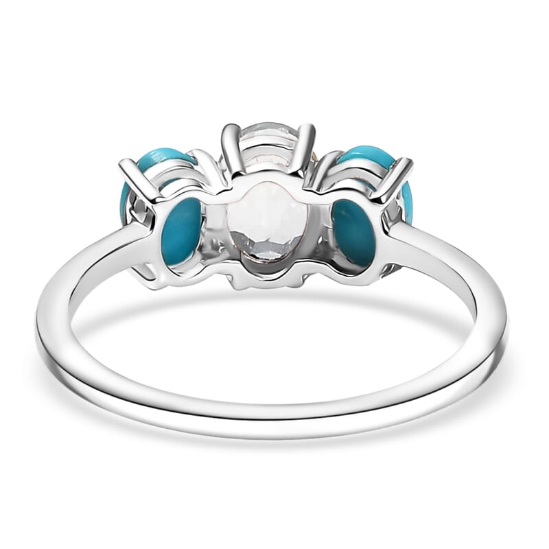 D'Joy White Topaz and Sleeping Beauty Turquoise 1.75 ctw Ring in Rhodium Over Sterling Silver (Size 7.0)